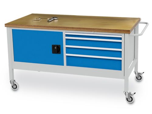 Produktbild Bedrunka+Hirth Mobile Werkbank Raster 24-24 mit 4 Schubladen und Schloss 1500 x 750 x 860 mm