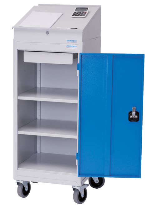 Produktbild Bedrunka+Hirth Mobiler Flügeltürenschrank mit Pultaufsatz 500 x 500 x 1375 mm