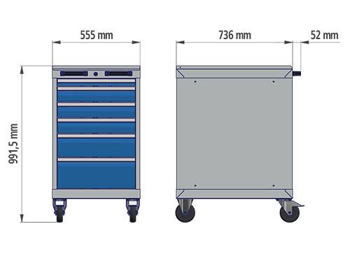 Produktbild Bedrunka+Hirth Mobiler Schubladenschrank Tiefe 736 mm H 990 mm Raster 18-24