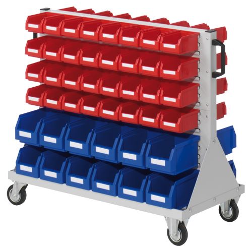 Produktbild Bedrunka+Hirth Rollwagen Größe 2 mit 88 Sichtlagerkästen 1000 x 500 x 890 mm Stahlblech