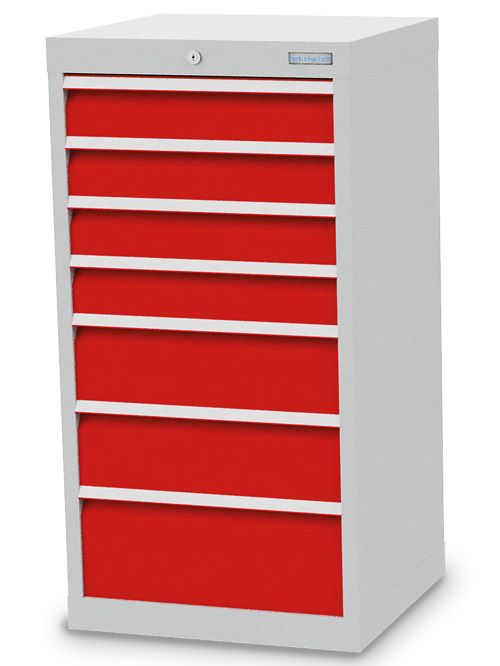 Produktbild Bedrunka+Hirth Schmaler Schubladenschrank 7 Schubladenführungen 530 x 500 x 1019 mm