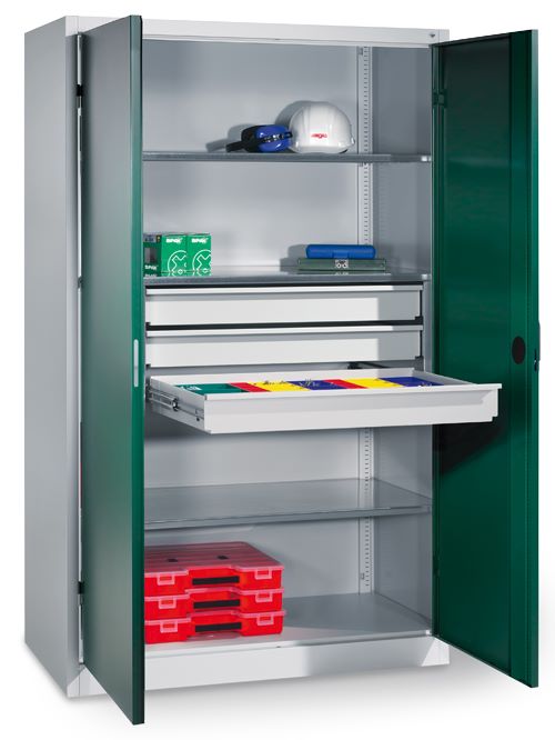 Produktbild Bedrunka+Hirth Schwerlastschrank mit mittigem Schubladenblock 930 x 500 x 1950 mm