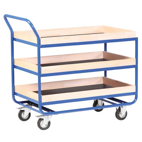 Produktbild Bedrunka+Hirth Stahlrohrtischwagen 3 Ladeflächen Leiste aus Buchenleimholz H 1000 mm