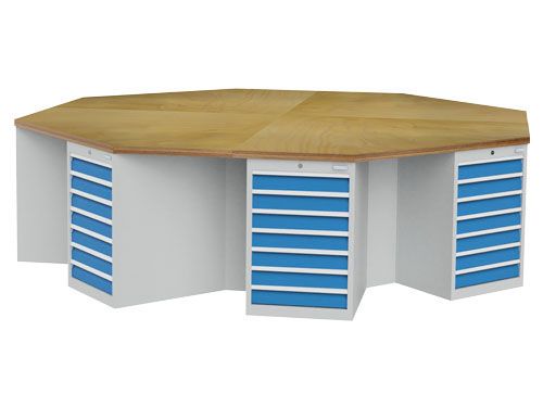 Produktbild Bedrunka+Hirth 8 Eck Werkbank R 18-24 Nutzhöhe 700 mm mit Schubladen