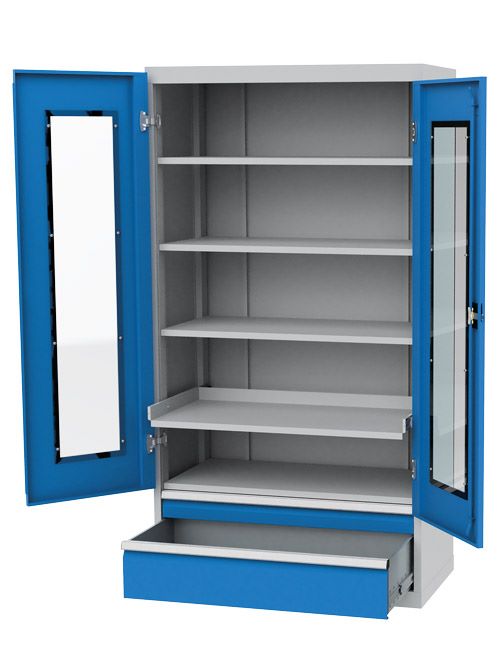 Produktbild Bedrunka+Hirth Vitrinenschrank R 36-16 2 Schubladen Maße 980 x 500 x 1838 mm