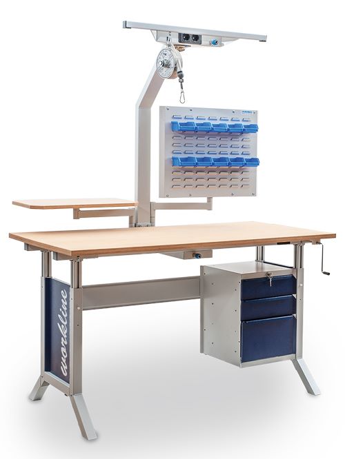 Produktbild Bedrunka+Hirth workline Grundtischkombination mit Unterhängeblock und Arbeitsplatte Buche 1500