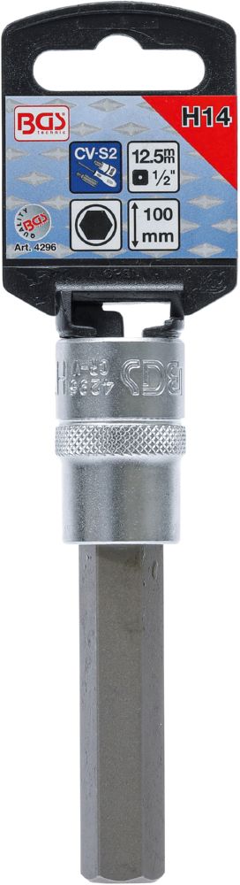 Produktbild Bit Einsatz Innensechskant 14 mm Antrieb Innenvierkant 12,5 mm 1/2 Zoll 100 mm bild 2