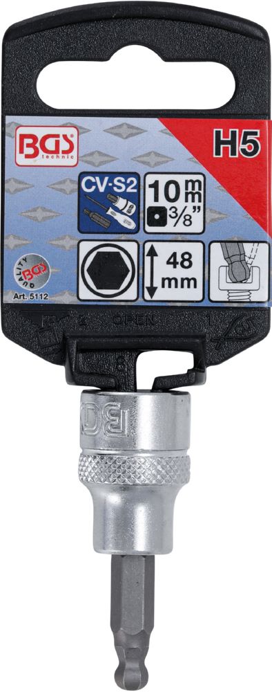 Produktbild Bit Einsatz Innensechskant Kugelkopf 5 mm Antrieb Innenvierkant 10 mm 3/8 Zoll bild 2