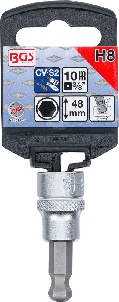 Produktbild Bit Einsatz Innensechskant Kugelkopf 8 mm Antrieb Innenvierkant 10 mm 3/8 Zoll bild 2