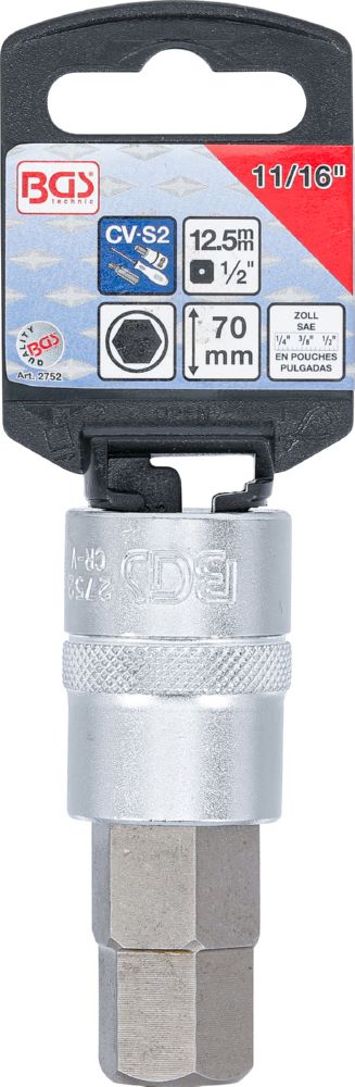 Produktbild Bit Einsatz Innensechskant 11/16 Zoll Länge 70 mm Antrieb Innenvierkant 12,5 mm bild 2