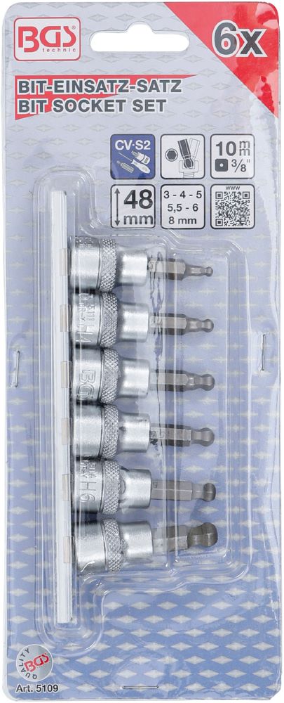 Produktbild Bit Einsatz Satz Innensechskant Kugelkopf 6 teilig Antrieb Innenvierkant 10 mm bild 4