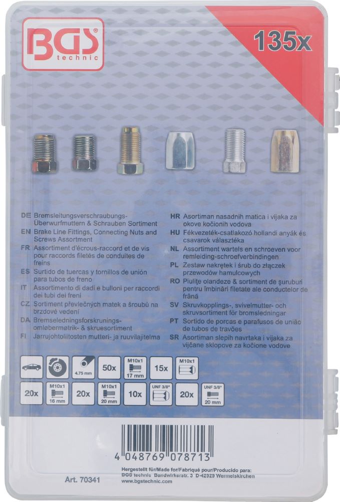 Produktbild BGS Bremsleitungsverschraubungs Überwurfmuttern & Schrauben Sortiment 135 teilig bild 3