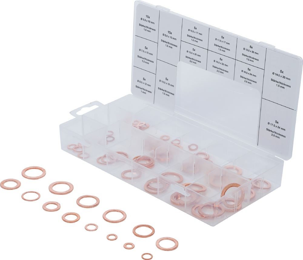 Produktbild BGS Dichtring Sortiment Kupfer metrisch für Öl-Ablassschrauben 75 teilig