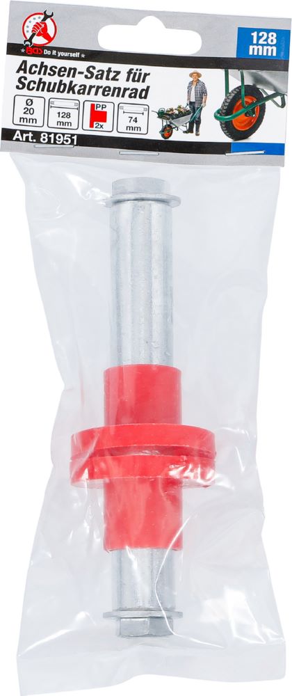 Produktbild BGS Diy Achsen Satz für Schubkarrenrad 128 mm Durchmesser 20 mm mit 2 Distanzhülsen bild 4