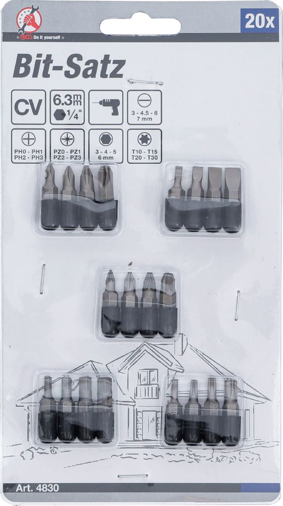 Produktbild Bit Satz Antrieb Außensechskant 6,3 mm 1/4 Zoll 20 teilig bild 3