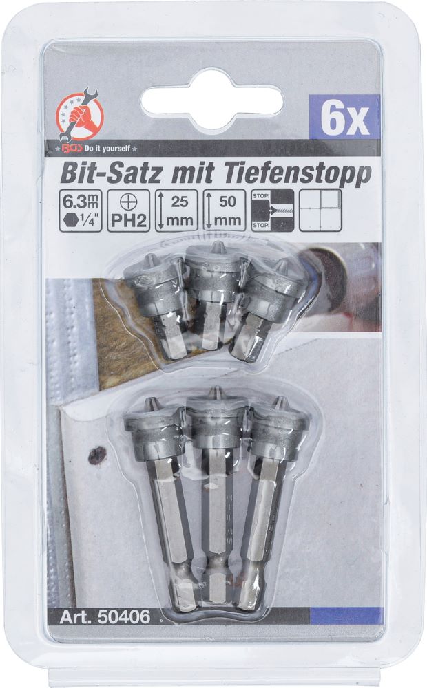Produktbild Bit Satz mit Tiefenstopp für Gipskartonplatten PH2 6 teilig bild 4
