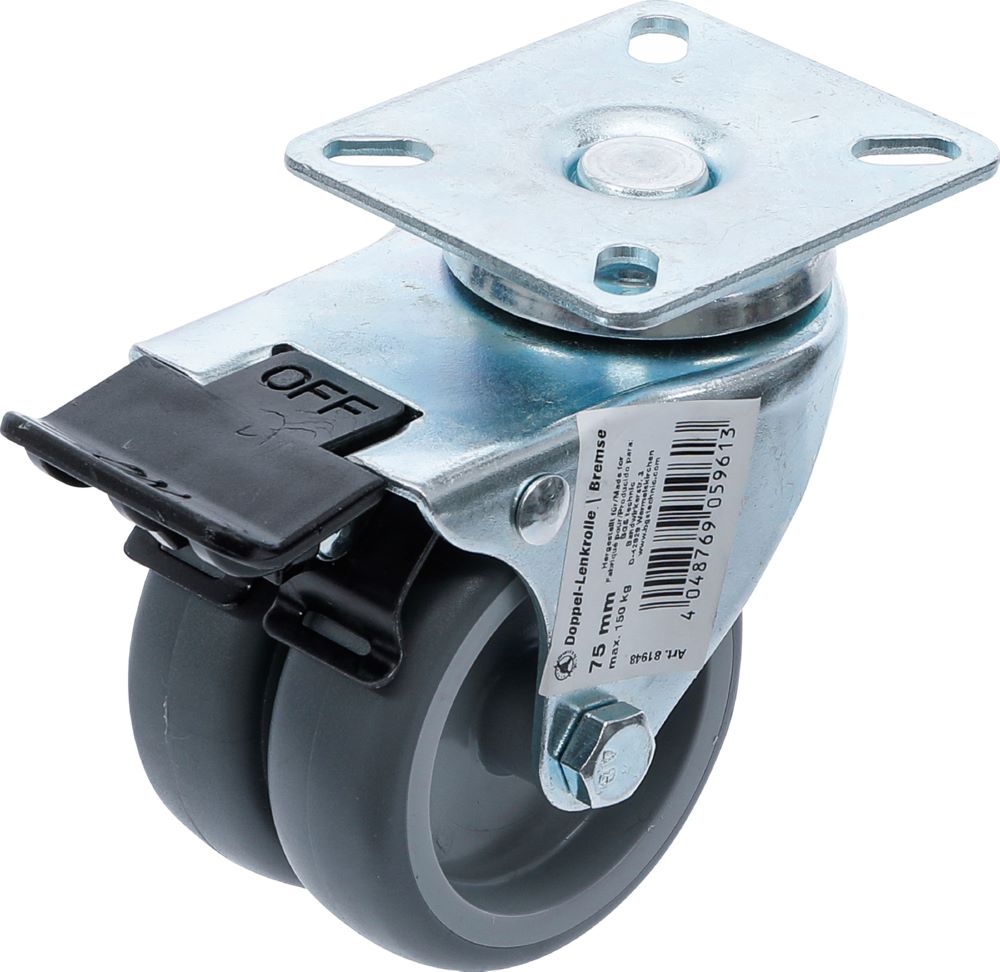 Produktbild BGS Diy Doppel Lenkrolle mit Bremse Durchmesser 75 mm