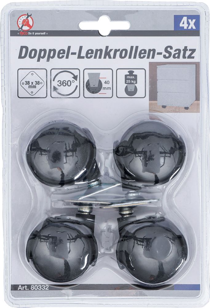 Produktbild BGS Diy Doppel Lenkrollen Satz Durchmesser 40 mm 4 teilig bild 2