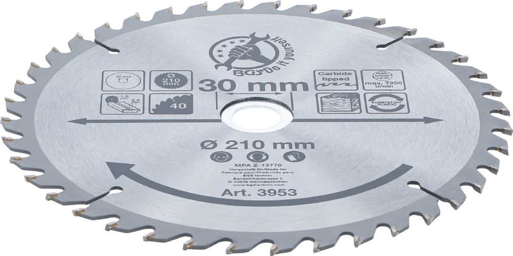 Produktbild Hartmetall Kreissägeblatt Durchmesser 210 x 30 x 2,6 mm 40 Zähne bild 2