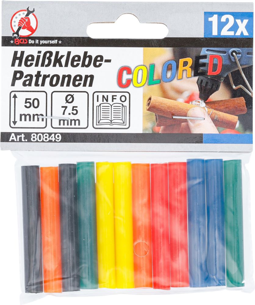 Produktbild BGS Diy Heißklebe Patronen bunt Durchmesser 7,5 mm, 50 mm 12 teilig bild 3