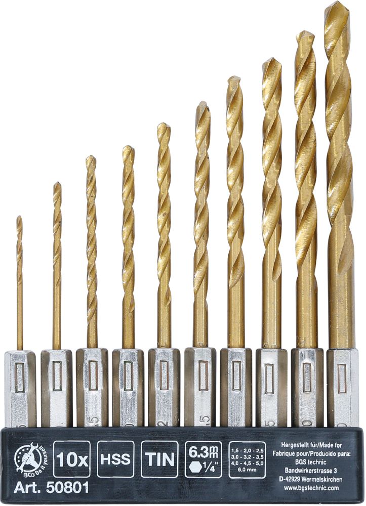 Produktbild BGS Diy HSS Bohrer Satz titan-nitriert 1,5 - 6 mm 10 teilig bild 2
