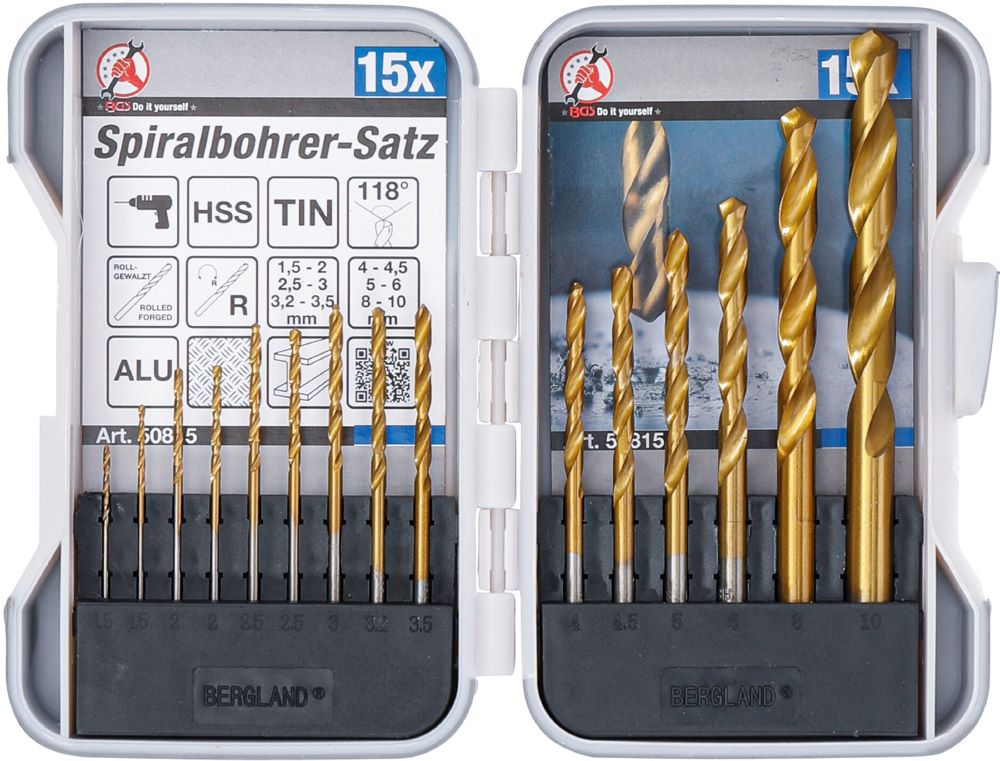 Produktbild BGS Diy HSS Spiralbohrer Satz titan-nitriert 1,5 - 10 mm 15 teilig