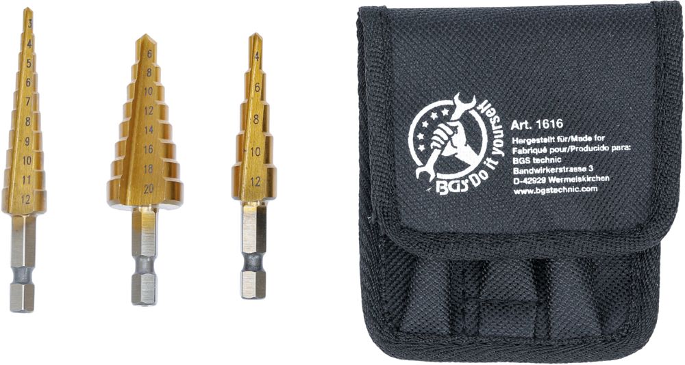 Produktbild BGS Diy HSS Stufenbohrer Satz 3 - 20 mm 3 teilig