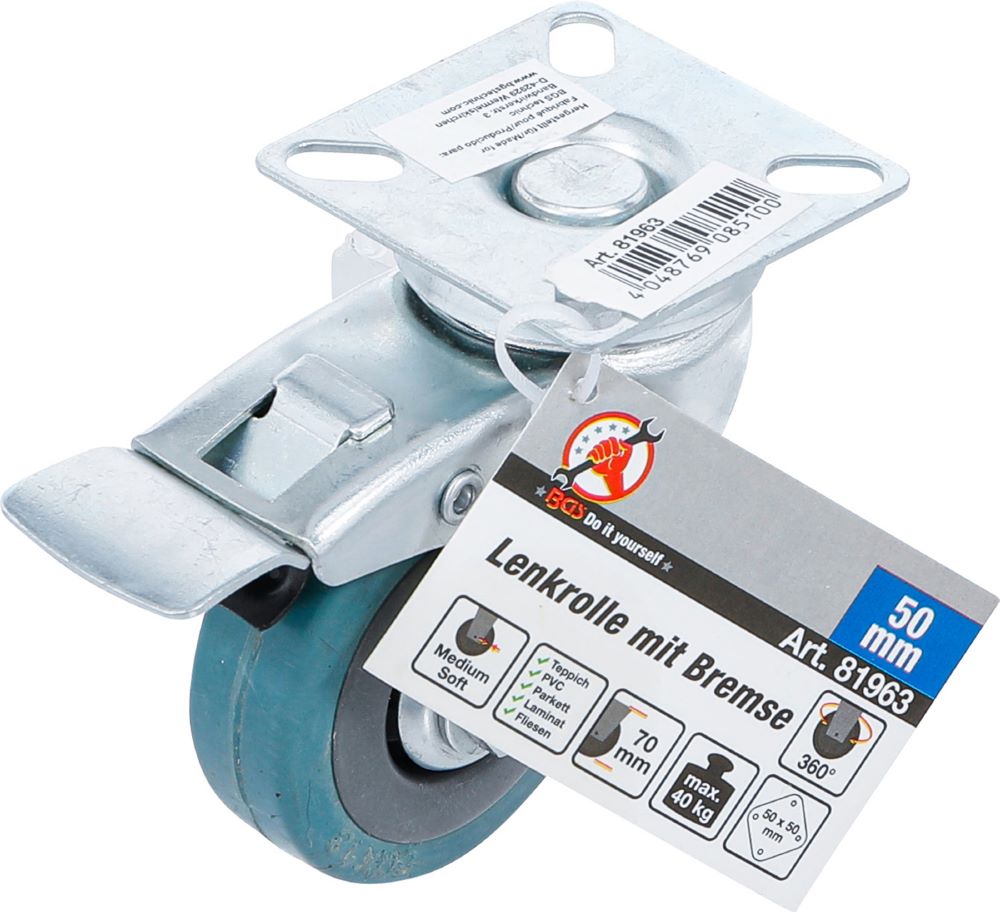 Produktbild BGS Diy Lenkrolle mit Bremse Gummi mit Anschraubsockel Durchmesser 50 mm bild 4