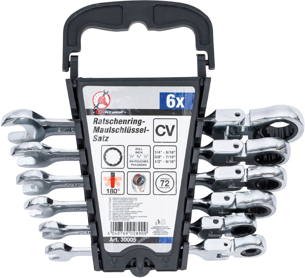 Produktbild BGS Diy Ratschenring Maulschlüssel Satz SW 1/4 Zoll - 9/16 Zoll 5 teilig flexible Köpfe bild 3