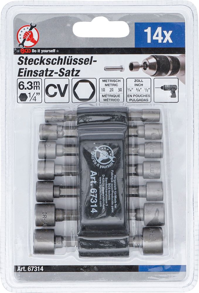 Produktbild Steckschlüssel Bit Satz Antrieb Außensechskant 1/4 Zoll metrisch/Zoll 14 teilig bild 3