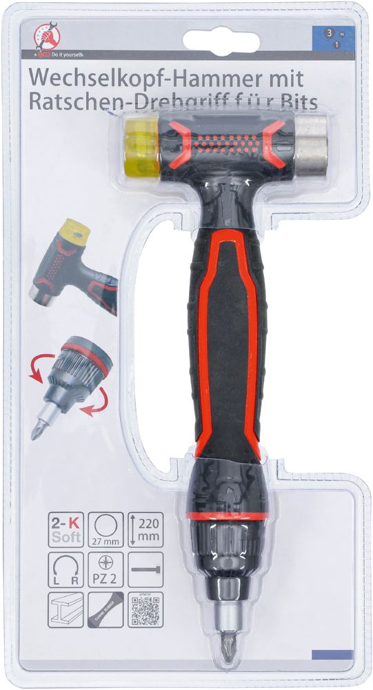 Produktbild BGS Diy Wechselkopf Hammer mit Ratschen Drehgriff für Bits umschaltbar 3-in-1 bild 4