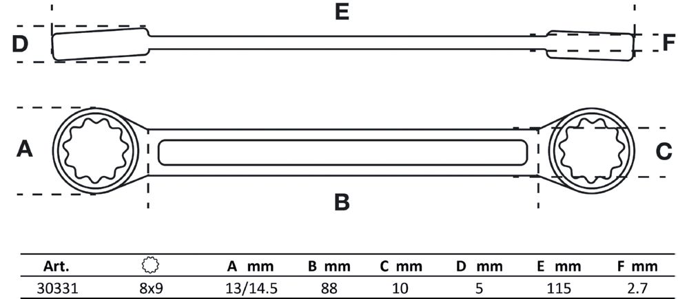 Produktbild BGS Doppel Ringschlüssel 8 x 9 mm extra flach bild 2
