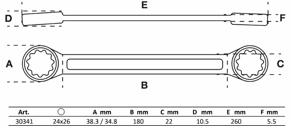 Produktbild BGS Doppel Ringschlüssel 24 x 26 mm extra flach bild 2