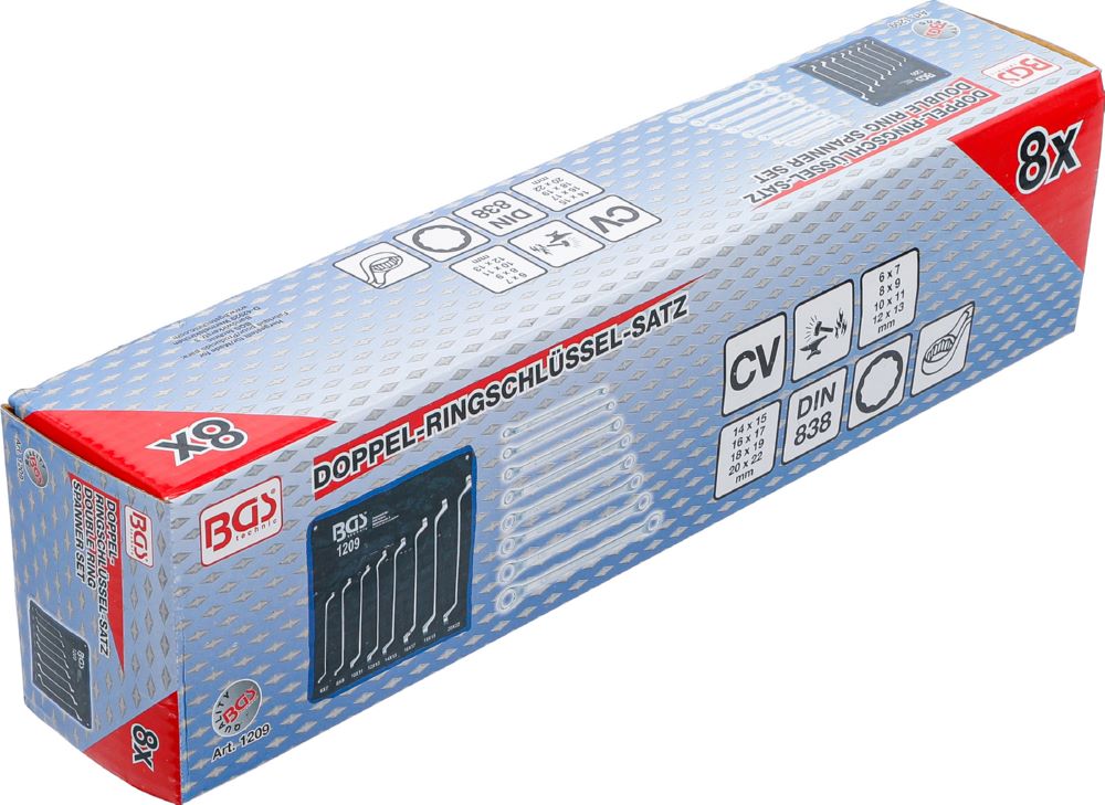 Produktbild BGS Doppel Ringschlüssel Satz SW 6 x 7 - 20 x 22 mm 8 teilig gekröpft bild 7