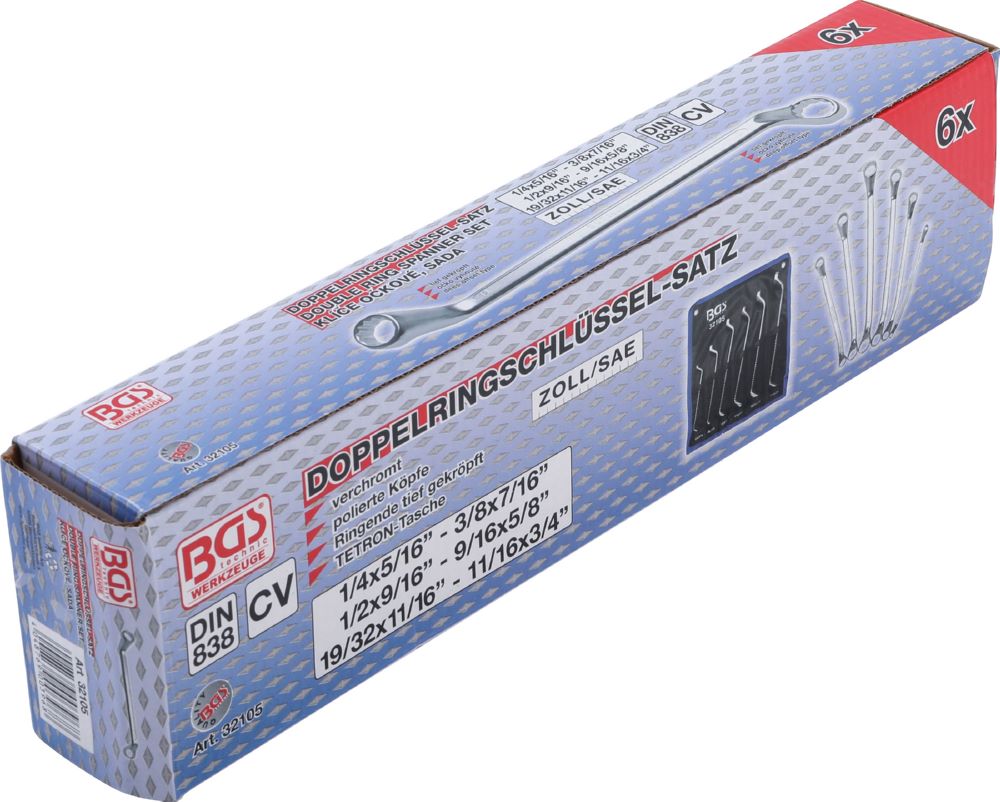 Produktbild BGS Doppel Ringschlüssel Satz 1/4 Zoll - 3/4 Zoll 6 teilig tief gekröpft bild 5