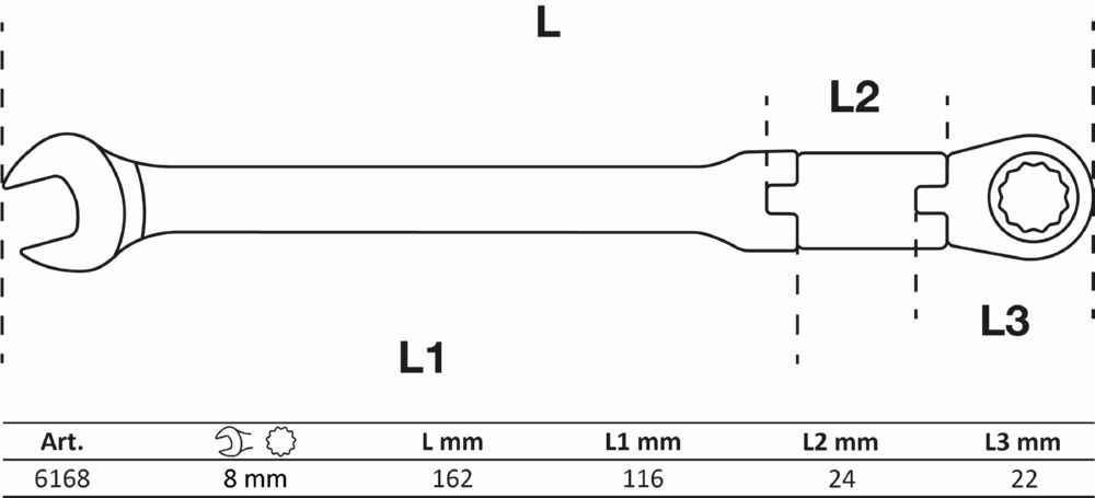 Produktbild BGS Doppelgelenk Ratschenring Maulschlüssel 8 mm abwinkelbar bild 2