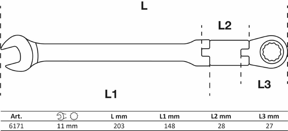 Produktbild BGS Doppelgelenk Ratschenring Maulschlüssel 11 mm abwinkelbar bild 2