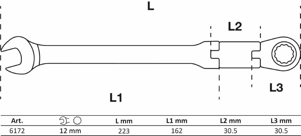 Produktbild BGS Doppelgelenk Ratschenring Maulschlüssel 12 mm abwinkelbar bild 2