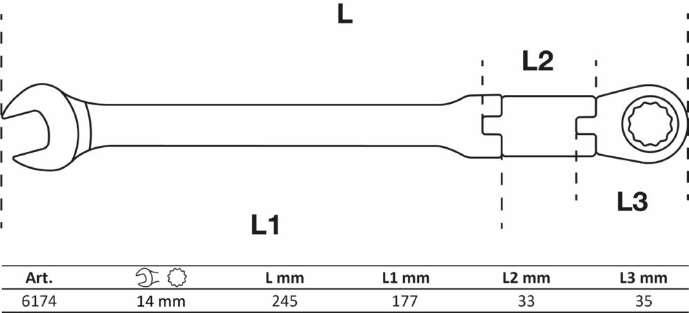 Produktbild BGS Doppelgelenk Ratschenring Maulschlüssel 14 mm abwinkelbar bild 2
