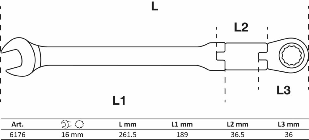 Produktbild BGS Doppelgelenk Ratschenring Maulschlüssel 16 mm abwinkelbar bild 2