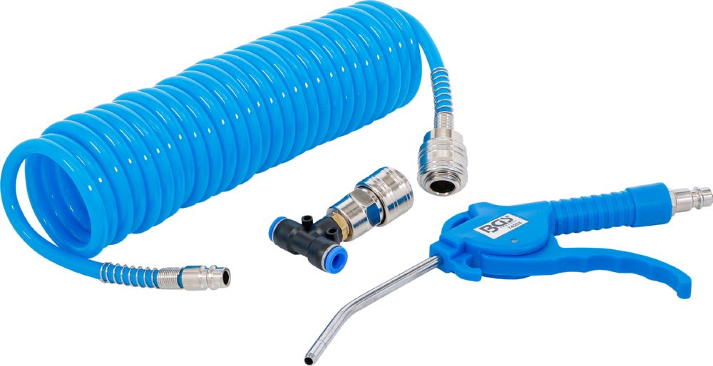 Produktbild BGS Druckluft Ausblaspistole mit Spiralschlauch 5 meter und T-Verbinder