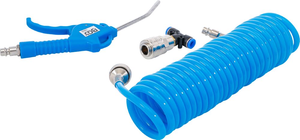 Produktbild BGS Druckluft Ausblaspistole mit Spiralschlauch 5 meter und T-Verbinder bild 2