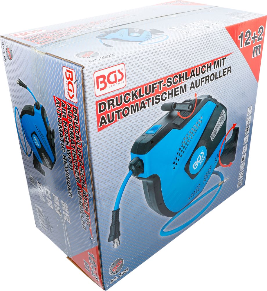Produktbild BGS Druckluftschlauch mit Aufroller 12 meter und 2 meter Verbindung automatisch bild 6