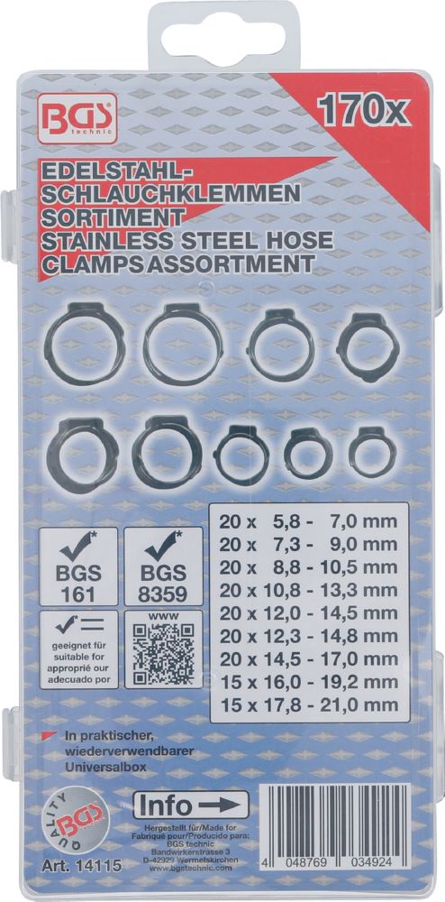 Produktbild Edelstahl Schlauchklemmen Sortiment Durchmesser 5,8 - 21 mm 170 teilig bild 3