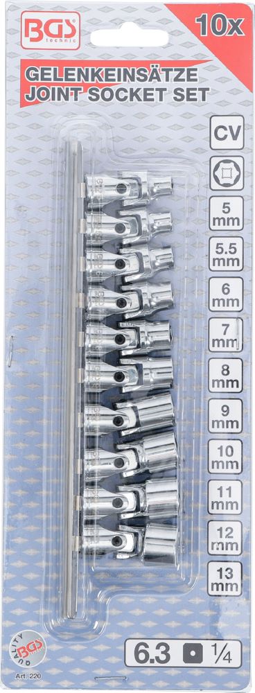 Produktbild Gelenk Steckschlüssel Satz Innenvierkant 1/4 Zoll 5 - 13 mm 10 teilig bild 4