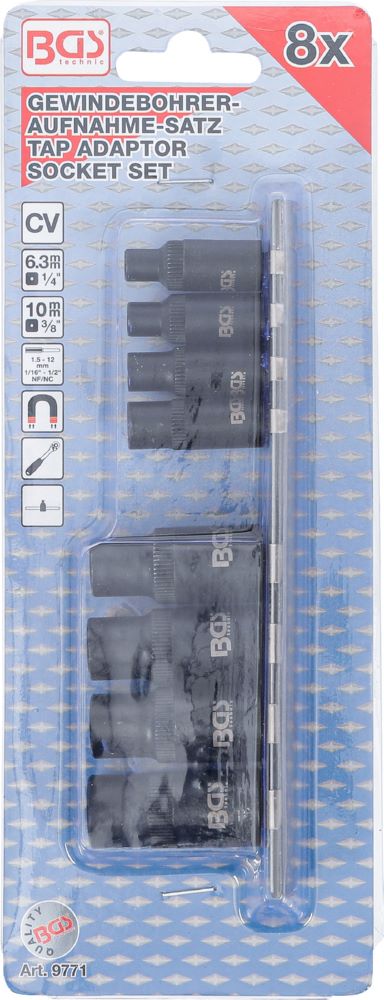 Produktbild Gewindebohrer Aufnahme Satz 6,3 mm 1/4 Zoll 10 mm 3/8 Zoll 8 teilig bild 4