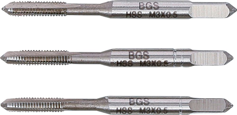 Produktbild Gewindebohrer Satz Vor- Mittel- und Fertigschneider HSS-G M3 x 0,5 3 teilig bild 3