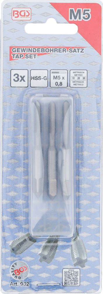 Produktbild Gewindebohrer Satz Vor- Mittel- und Fertigschneider HSS-G M5 x 0,8 3 teilig bild 4