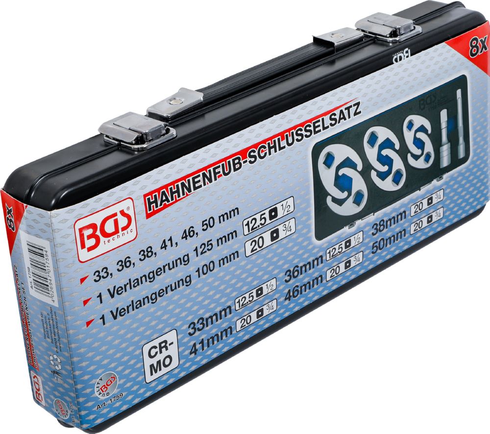 Produktbild BGS Hahnenfußschlüssel Satz Innenvierkant 12,5 mm 1/2 Zoll 20 mm 3/4 Zoll 8 teilig bild 6