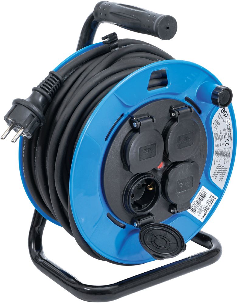 Produktbild BGS Kabeltrommel 25 meter 3 x 1,5 mm² 4 Steckdosen mit Verschlusskappe IP 44